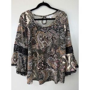 Stem & Vine Plus Size Boho Floral W Crocheted Accents See Cuffs Size 1X